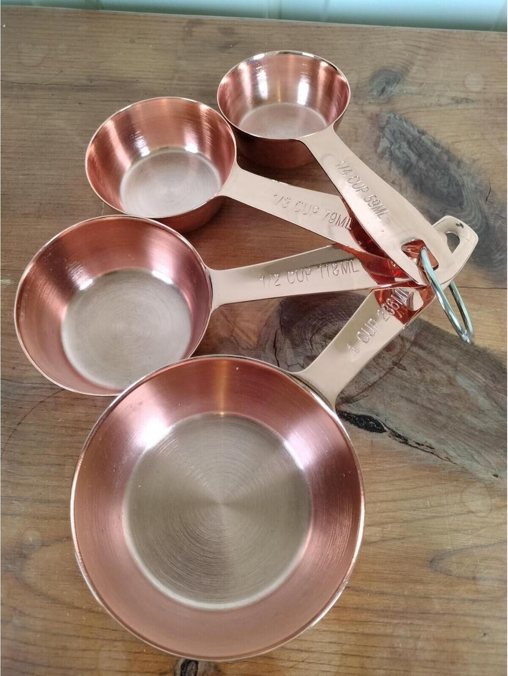 Set of 4 Copper Measuring Cups - Stainless Steel, Nesting, Modern Farmhouse